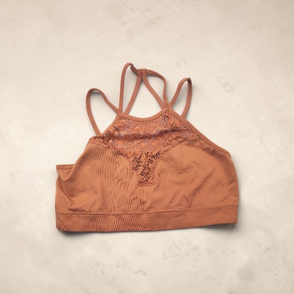 Zenana Outfitters Other - Zenana Outfitters High Neck Lace Bralette‎ Clay Rust Strappy NT-6691AB L/XL